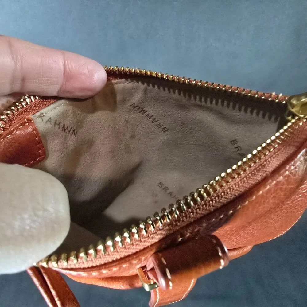 Brahmin Orange Leather Zippered Wristlet Purse Wallet